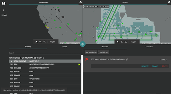 A screenshot of a functional Flight Awareness Collaboration Tool (FACT) protoype web-app