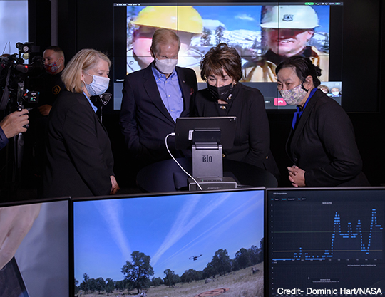 NASA Deputy Administrator Pam Melroy, NASA Administrator Bill Nelson, and Congresswoman Ann Eshoo visit the Airpsce Operations Laboratory at NASA Ames Research Center